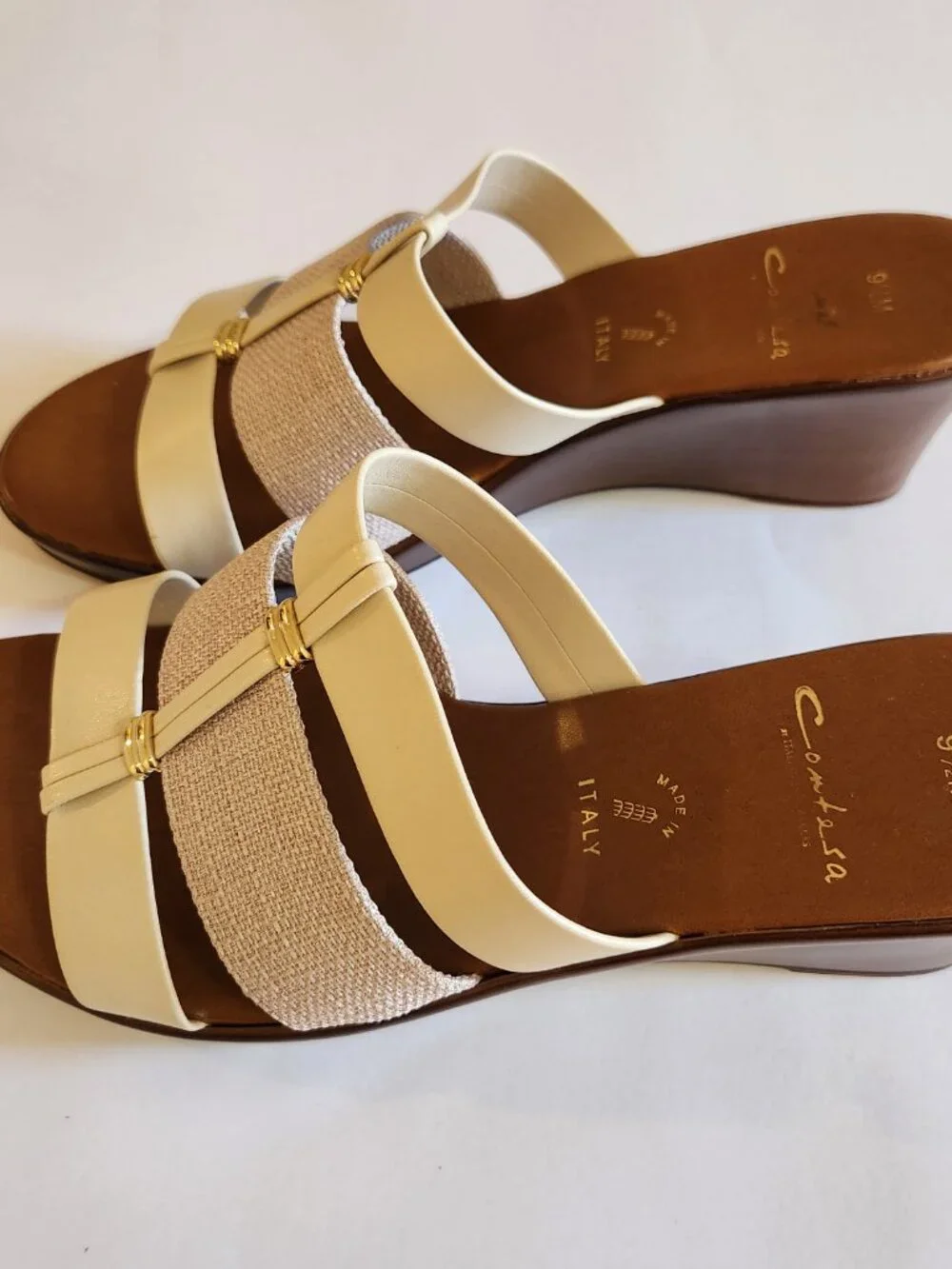 Comtesa Italian made brown and tan wedge sandals size 9 1/2